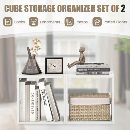 2 Stackable Cubes Bookcase, Wooden Cubby Storage Organizer - Image 5