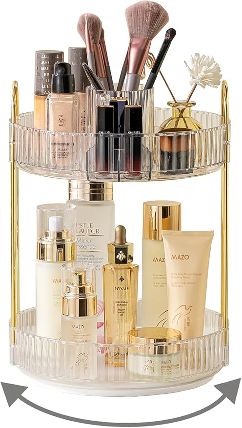 360 Rotating Makeup Organizer, 2 Tier Large Capacity Make Up Organizers and by Asayuee