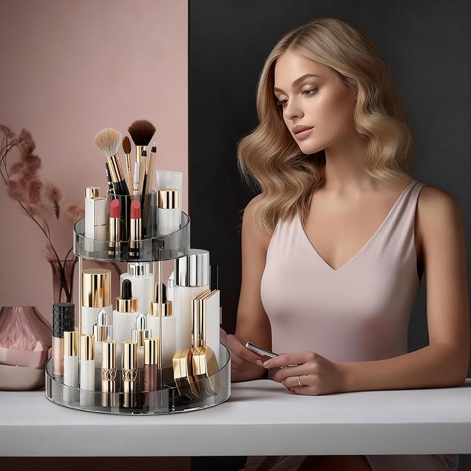 2 tier Makeup Organizer Countertop, 360 Rotating Makeup Organizer - Image 7