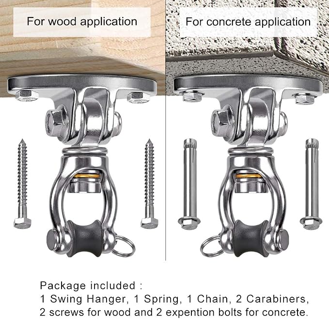 SELEWARE Hammock Chair Hanging Kit, Bearing Swing Hanger w/Spring & Chain | - Image 6