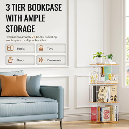 TAKEKIT 3-Tier Rotating Bookshelf, 360° Spinning Book Shelf Tower - Image 5