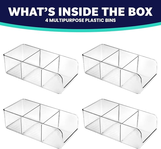 ELTOW 4-Pack Snack Organizer, 3-Compartment Plastic Bins - Image 2