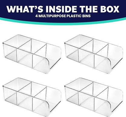 ELTOW 4-Pack Snack Organizer, 3-Compartment Plastic Bins - Image 2