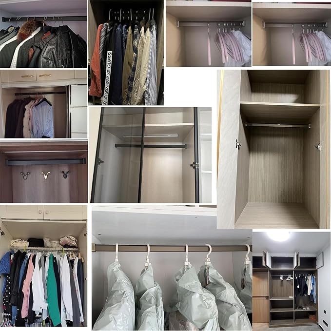 Square Closet Rods-Cuttable, Removable-Heavy Duty Black Wardrobe Rods and - Image 2