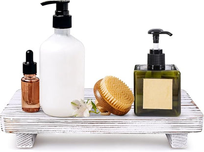 Rustic White Bathroom Counter Tray Wood Risers Display Pedestal Stand Kitchen by Gtencemen