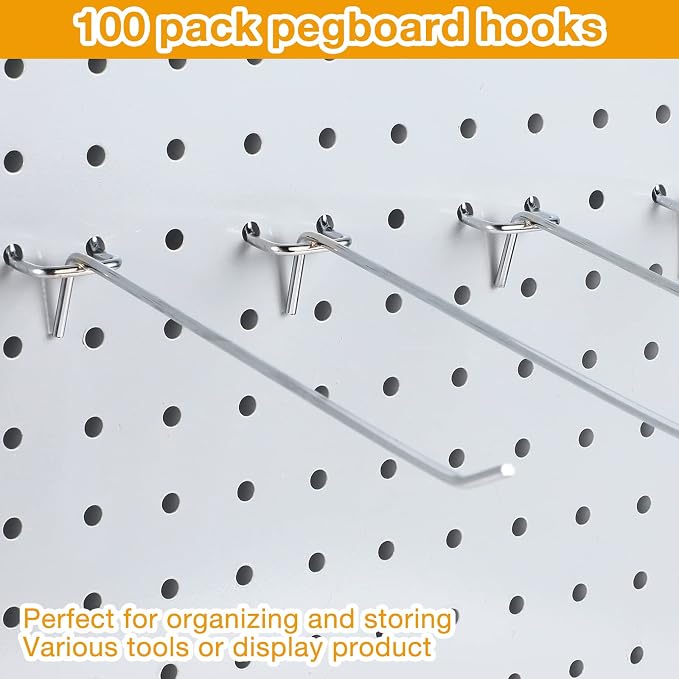 Funrous 100 Pack Peg Board Hooks Stainless Steel Pegboard Hooks Shelving - Image 4