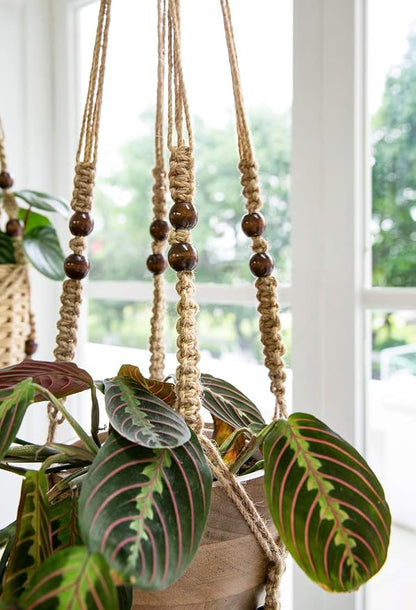 Mkono Macrame Plant Hanger Indoor 35 Inch Hanging Planter Basket Brown 2Pcs | - Image 5