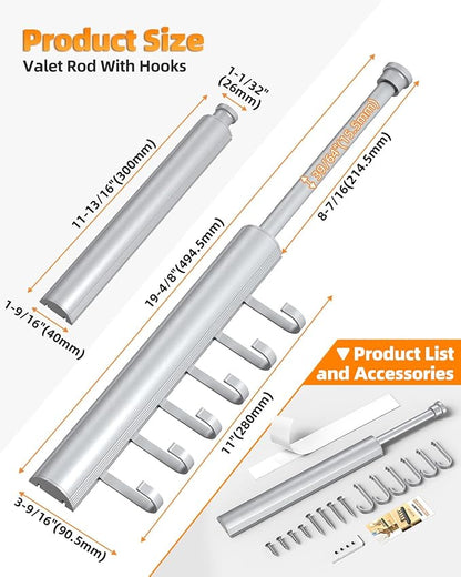 12 Inch Valet Rod for Closets Pull Out, Pull Out Rod For Hanging Clothes And - Image 5