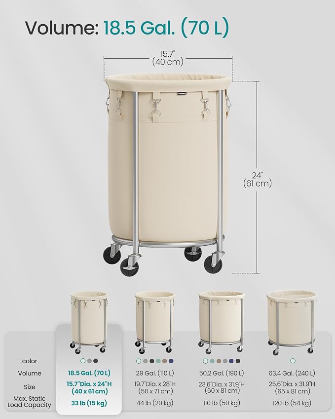 SONGMICS Laundry Basket, Rolling Steel Frame - Image 6