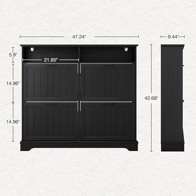 Shoe Storage Cabinet with 4 Flip Drawers, Farmhouse Modern Hidden Shoes Rack - Image 2