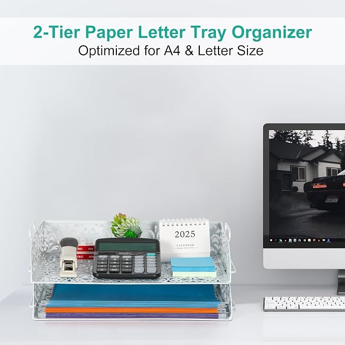 EasyPAG Paper Organizer for Desk 2 Tier Stackable Paper Tray for A4 Legal Size - Image 4