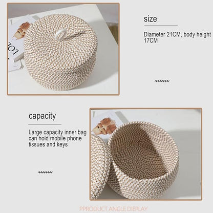 Rope Basket – Straw Woven 21x21x17cm | Round Cotton Rope Storage Basket - Image 8