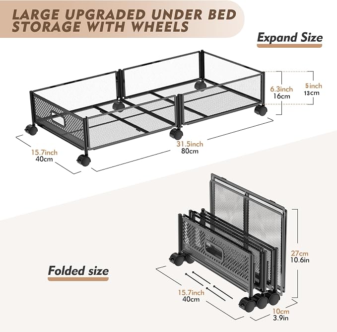 Under Bed Storage with Wheels, 31.5in / 35L Large Rolling Underbed Storage - Image 2