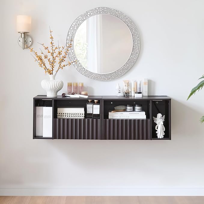 Modern Espresso Fluted Floating Nightstand - Image 7