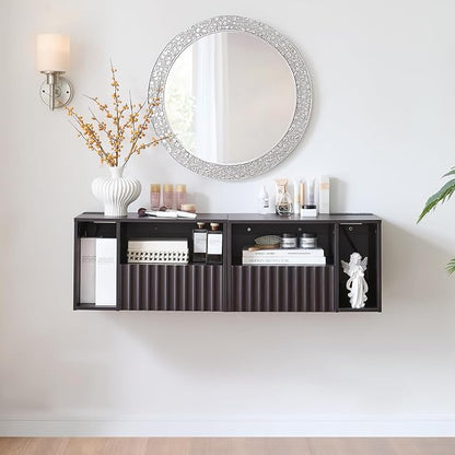 Modern Espresso Fluted Floating Nightstand - Image 7