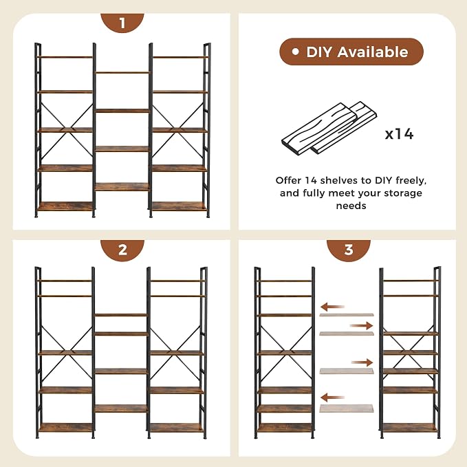 SUPERJARE Triple Bookshelf, Bookcase - Image 5