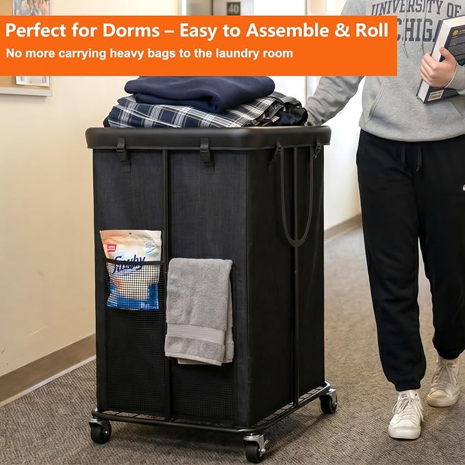 150L Laundry Hamper with Wheels, Rolling Laundry Basket with Metal Frame and - Image 8