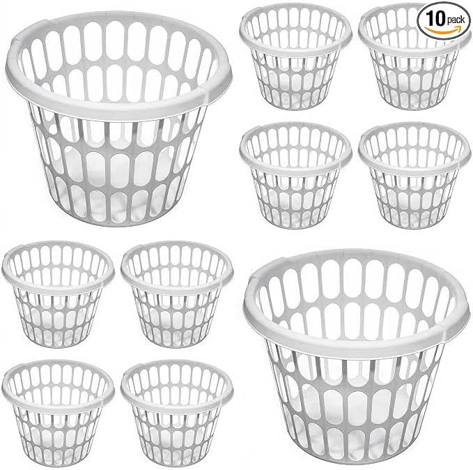 10-Pack Round White Plastic Laundry Basket, Suitable by Unknown