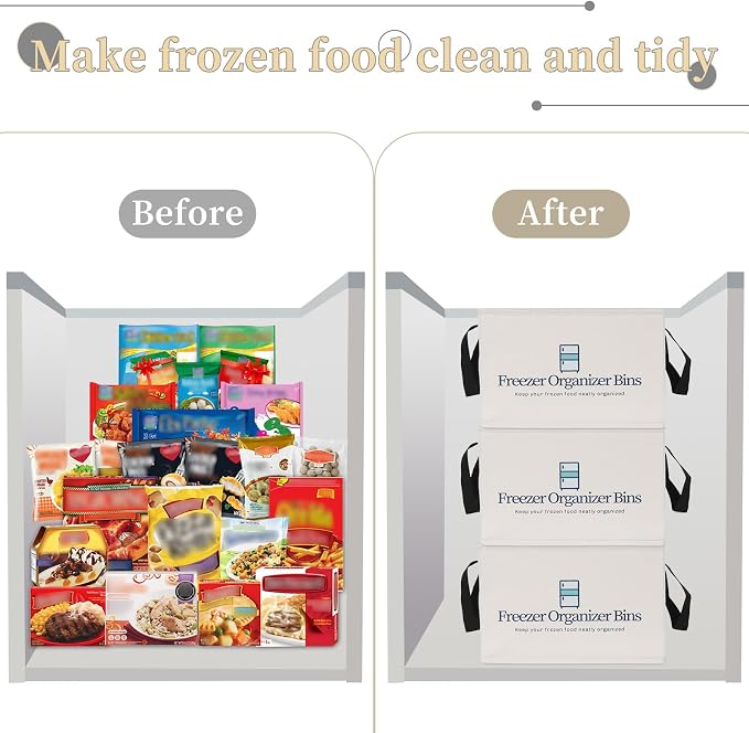 Flenpptly Freezer Organizer Bins, 1 Pack Freezer Storage Bins, Light Grey | - Image 5