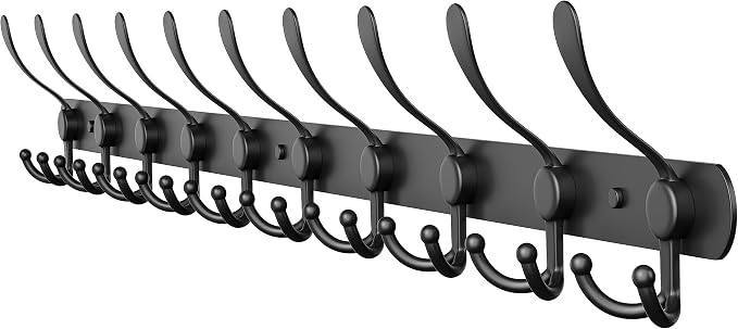 Coat Rack Wall Mount with 10 Tri Hooks, Stainless Steel 32 Inch – Black Matte by SAYONEYES