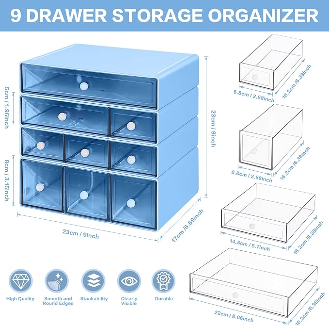 Desk Storage Organizer with 9 Drawers, 4 Tiers Stackable Desktop Craft Storage - Image 3