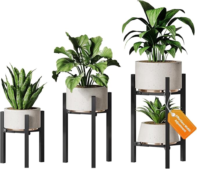 3 Pack Plant Stand Indoor Adjustable, Metal Modern Indoor Plant Stand, Heavy by SculptingLightGarden