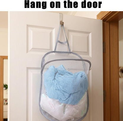 2 Pcs Small Hanging Laundry Bag Foldable Mesh Laundry Basket Portable Hanging - Image 6