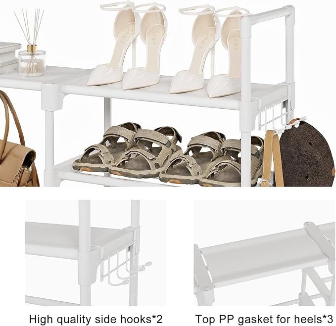 WOWLIVE 9 Tier 3-Column Shoe Rack, 50-55 Pairs Stackable White | 50in long - Image 6
