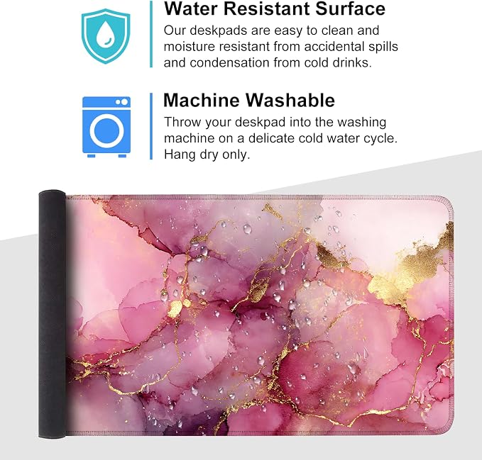Pink Marble Ink Mouse Pad – Large Extended Desk Mat 35.43 x 15.75 in – Elegant - Image 4