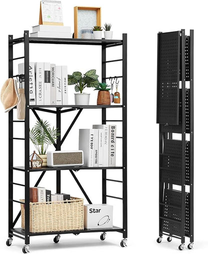 VEVOR 4-Tier Foldable Storage Shelf, 28W x 13D x 54H Inch Folding Metal Rack by VEVOR