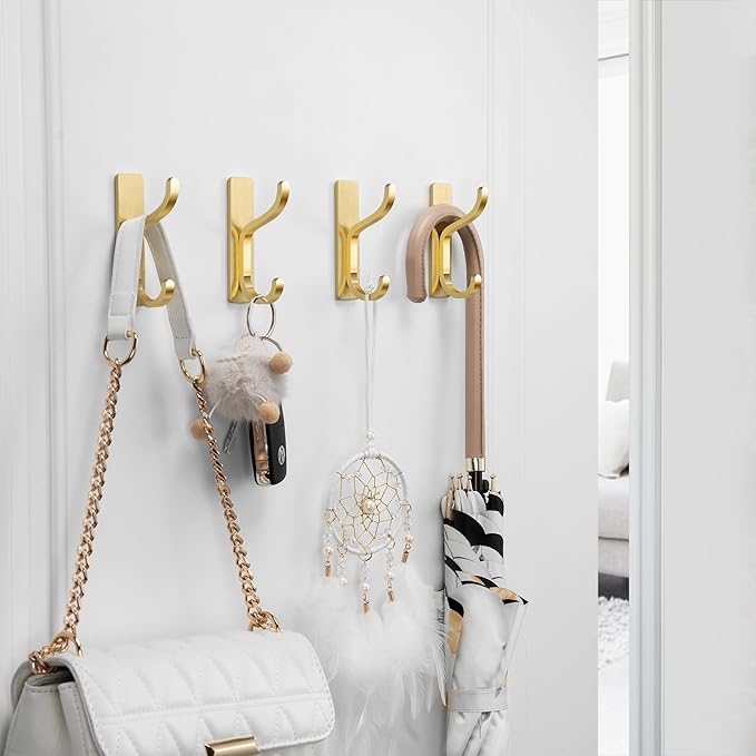 pickpiff Adhesive Wall Hooks for Hanging Towels: Brushed Gold Stainless Steel - Image 2