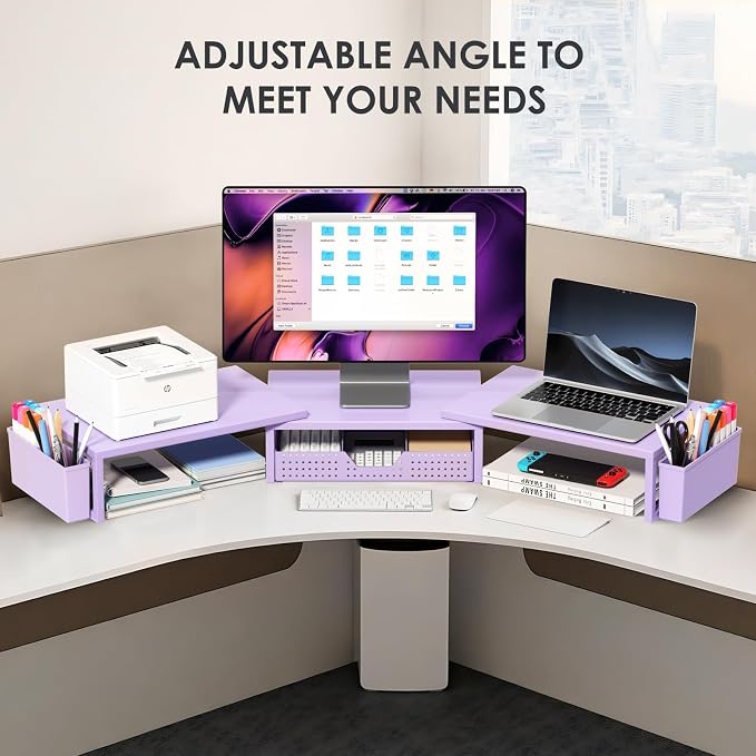 OPNICE Purple Desk Organizers and Accessories, Dual Computer Monitor Stand Riser - Image 6