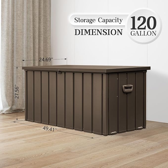 Domi 120 Gallon Metal Deck Box Waterproof, Outdoor Storage Box - Image 2