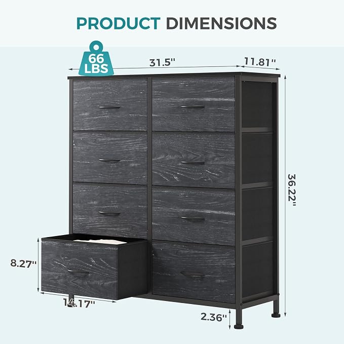 OLIXIS Dresser for Bedroom, 8 Storage Drawers, Tall Fabric Tower Organizer | - Image 3