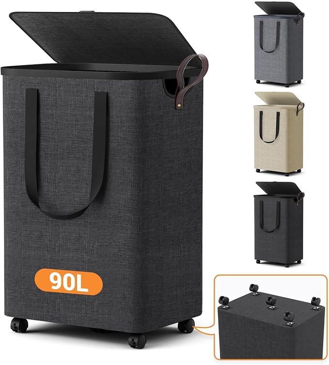 Laundry Basket with 5 Wheels, Tall Dirty Laundry Hamper, Rolling Laundry Basket by Unknown