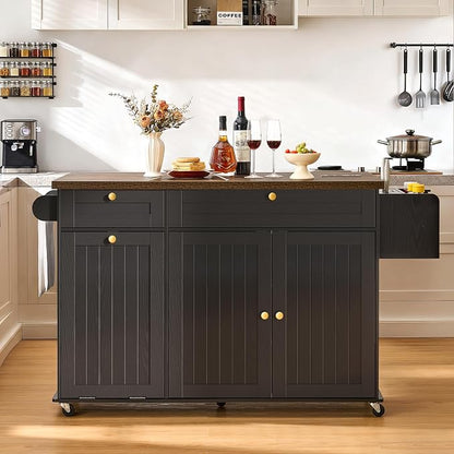 60.2" Kitchen Islands with Storage, Kitchen Island Cart with Trash Can Storage by LEFURTURE
