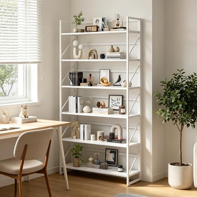 JSB 6 Tier No Assembly Folding Bookshelf, 30.7" Wide Foldable Storage Bookcase - Image 6