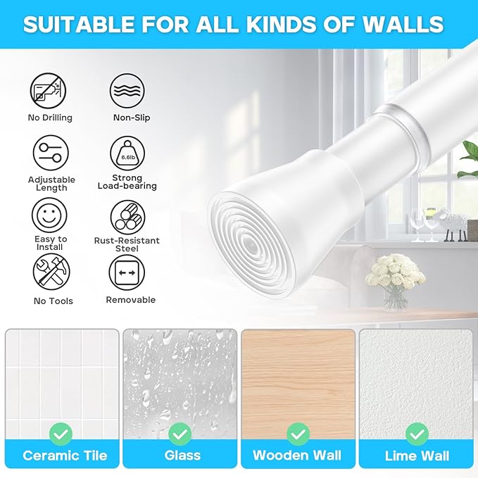 AIZESI 2pcs Spring Tension Curtain Rod 28 to 48 Inch - Image 6