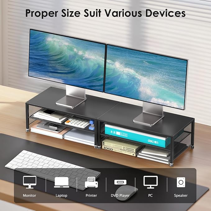 Desk Organizers and Accessories, 2-Tier Metal Computer Monitor Stand Riser - Image 2