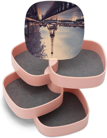 Eiffel Tower Winter Rainy Jewelry Box Rotatable Earring Organizer Case Small - Image 8