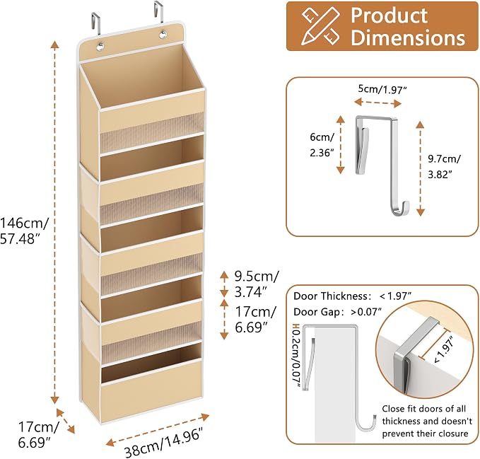 1 Pack 5-Tier Over the Door Organizer, Heavy-Duty Large Deep Pocket Hanging - Image 6
