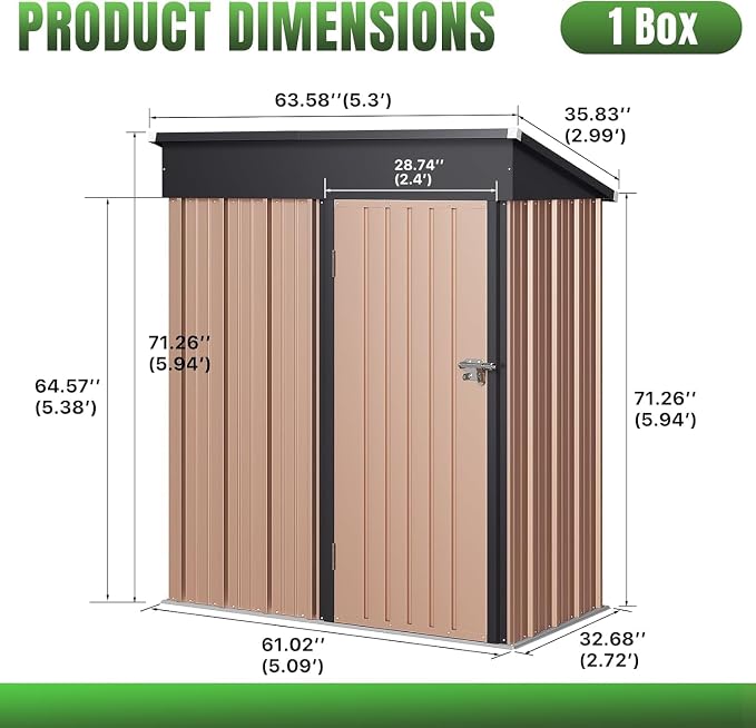 Aoxun 5' x3 ' Outdoor Metal Storage Shed - Image 6
