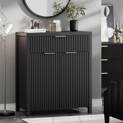 Lulive Fluted Buffet Cabinet for Kitchen, 28.3" Sideboard Cabinet Black | - Image 4