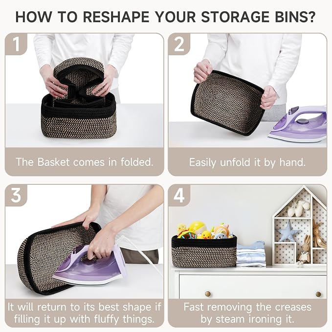 3-Pack Shelf Baskets for Organizing, Closet Organizer Bins, Small Woven Baskets - Image 8