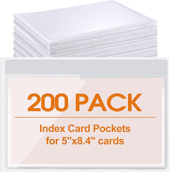 Outus 200 Pack 5 x 8.4 Inch Self Adhesive Label Pockets Bulk Plastic Labels by Outus