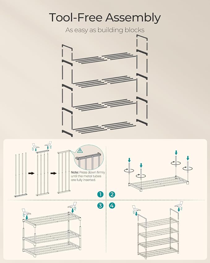SONGMICS Shoe Rack, 4-Tier Shoe Organizer, Metal Storage Shelf, Upright or - Image 5