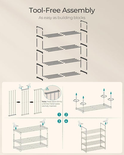 SONGMICS Shoe Rack, 4-Tier Shoe Organizer, Metal Storage Shelf, Upright or - Image 5