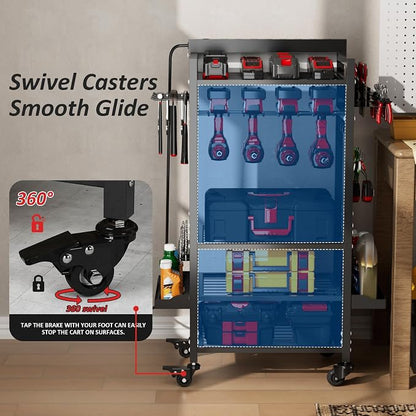 Power Tool Organizer Cart with 8 Charger Ports & Adjustable Storage, Garage - Image 4