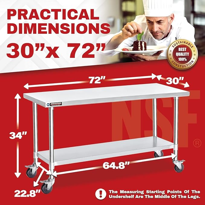 DuraSteel 30x72 NSF Stainless Steel Cart Work Table - Image 2