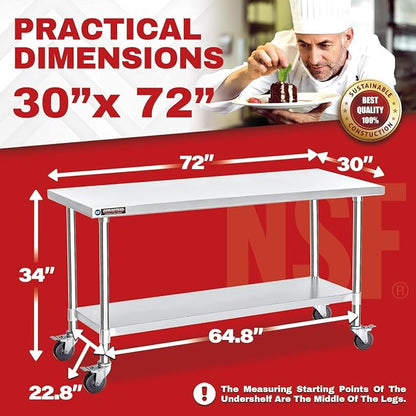 DuraSteel 30x72 NSF Stainless Steel Cart Work Table - Image 2